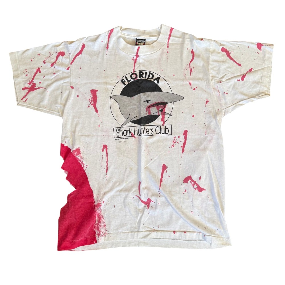 Vintage Screen Stars Florida Shark Hunters Club T-Shirt XL Distressed USA Made
